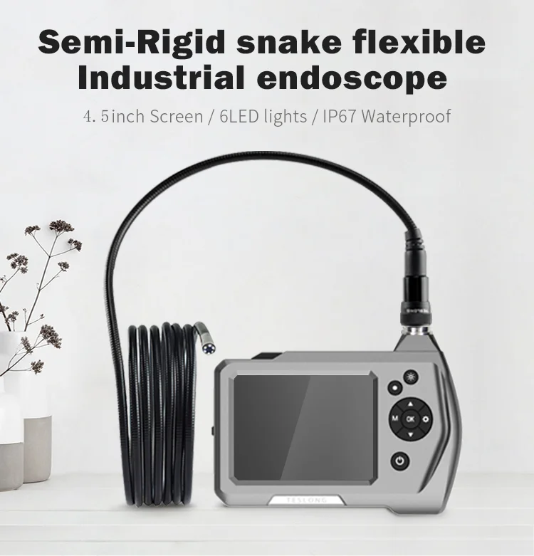 Factory price 5m hard snake cable 4.5 inch monitor mini endoscope camera pipeline drain pipe inspection sewer