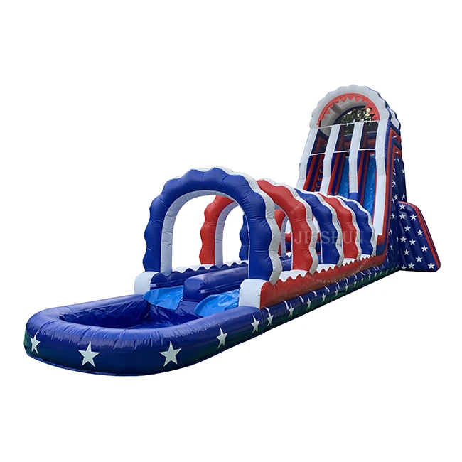 Commercial Grade Giant Star Adults Long Water Slide American Flag Color Inflatable Water Slide with Pool for Party Rental