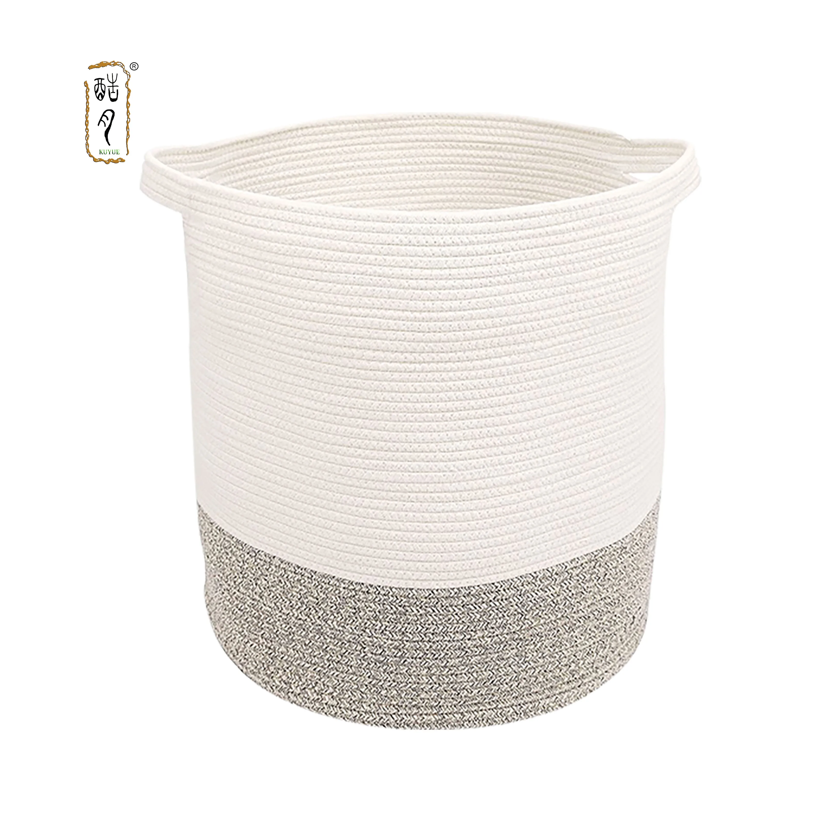 KUYUE Extra Large Woven Cotton Rope Storage Basket for Organizing,Tall Round Woven Baskets for Clothes Blanket Pillows Towels