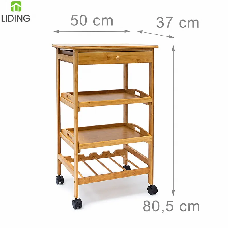 Hot Selling Wooden Bamboo Kitchen Storage Trolley Cart with Drawer