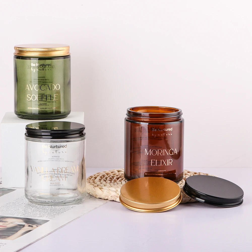 Wholesale Customized Luxury 250ml Cylinder Clear  Amber Green Glass Christmas Candle Jars And Aromatherapy Jar Packaging