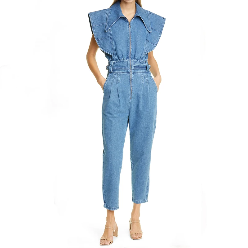 2023 Bat Sleeve Denim Jumpsuit  Custom Elegant for Women Pencil Pants
