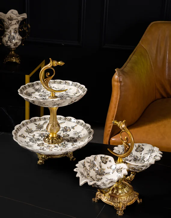 High Quality The Middle East Style New Design Luxury Home Decor Ceramics Plate Double Bowl Plate Antique Decor