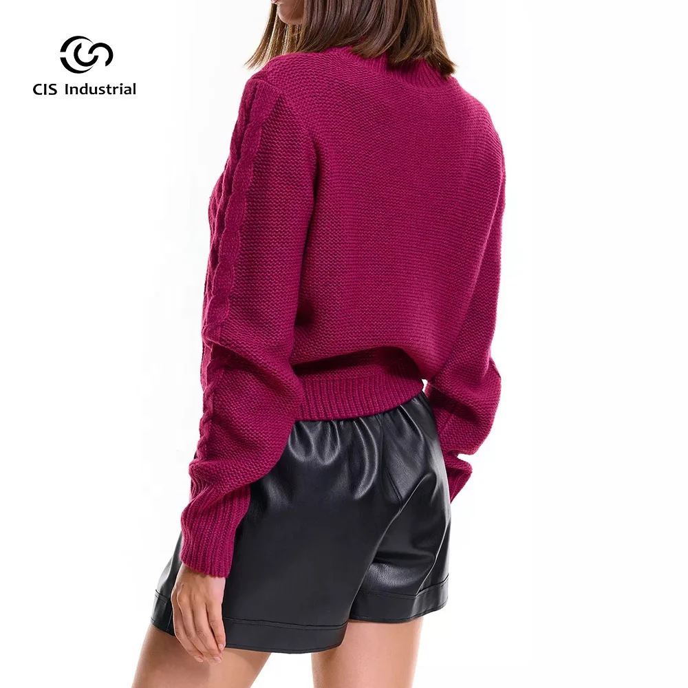 Classy christmas sweater wholesaler high quality ladies jumper pullover sweater cable knit twisted short sweater y2k top