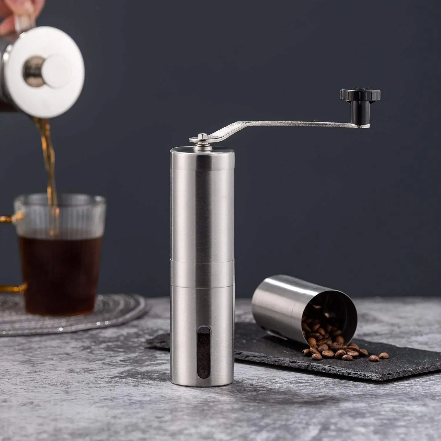Manual Coffee Grinder, Stainless Steel Coffee Bean Grinder, Adjustable Ceramic Conical Burr Coffee Grinder