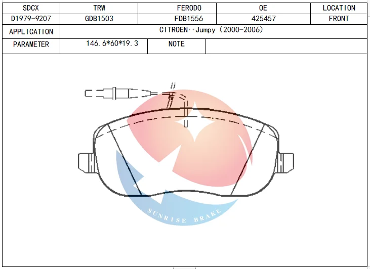 SDCX Automotive spare parts D1979 05p831 for CITROEN C8 FIAT ULYSSE PEUGEOT 807 brake pad