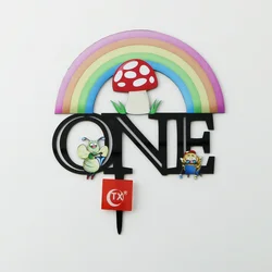 Woodland Fairy Acrylic Cake Topper Party Decoration Supplier Kids Magical Rainbow Mushroom Cake Topper Baby Shower Cake Supplies