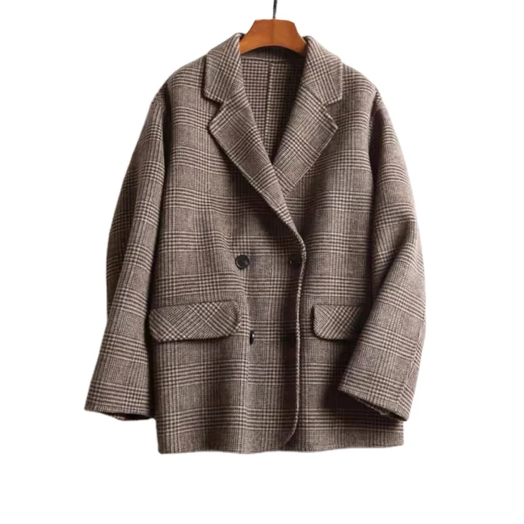 High quality cheap womens jacket and coats women winter spring plaid wool coat