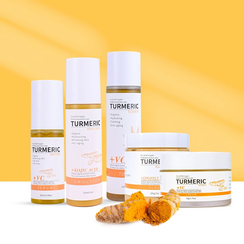 Turmeric Face Anti-Aging Set Hyaluronic Acid Niacinamide Arbutin Mineral Vitamins C Serum Body Moisturizing ODM/OEM Available
