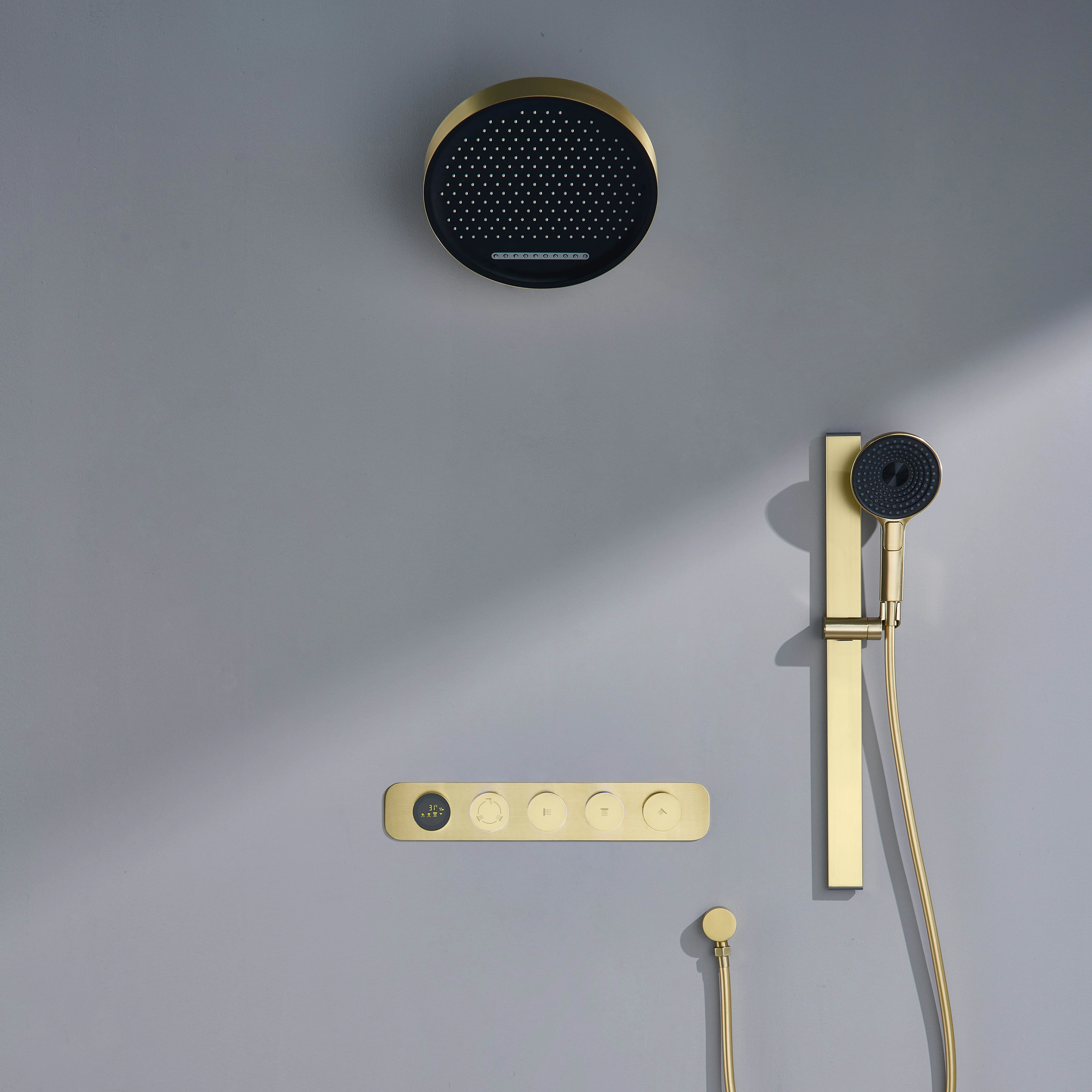 Stepon CeilingRain Shower head Thermostatic Digital Shower System set with Push-Button Temperature Valve digital shower control
