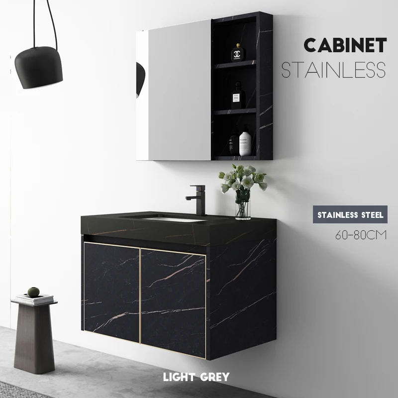 2022 Modern Bathroom Cabinet Stainless steel bathroom vanity with sink   Wholesale Bathroom Furniture  with  led mirror cabinet