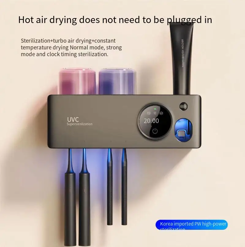 2023 Hot Sell Wall Mounted Uv-disinfecting  Toothbrush Sanitizer  Multi-Functional  Sterilizer With Toothpaste Dispenser