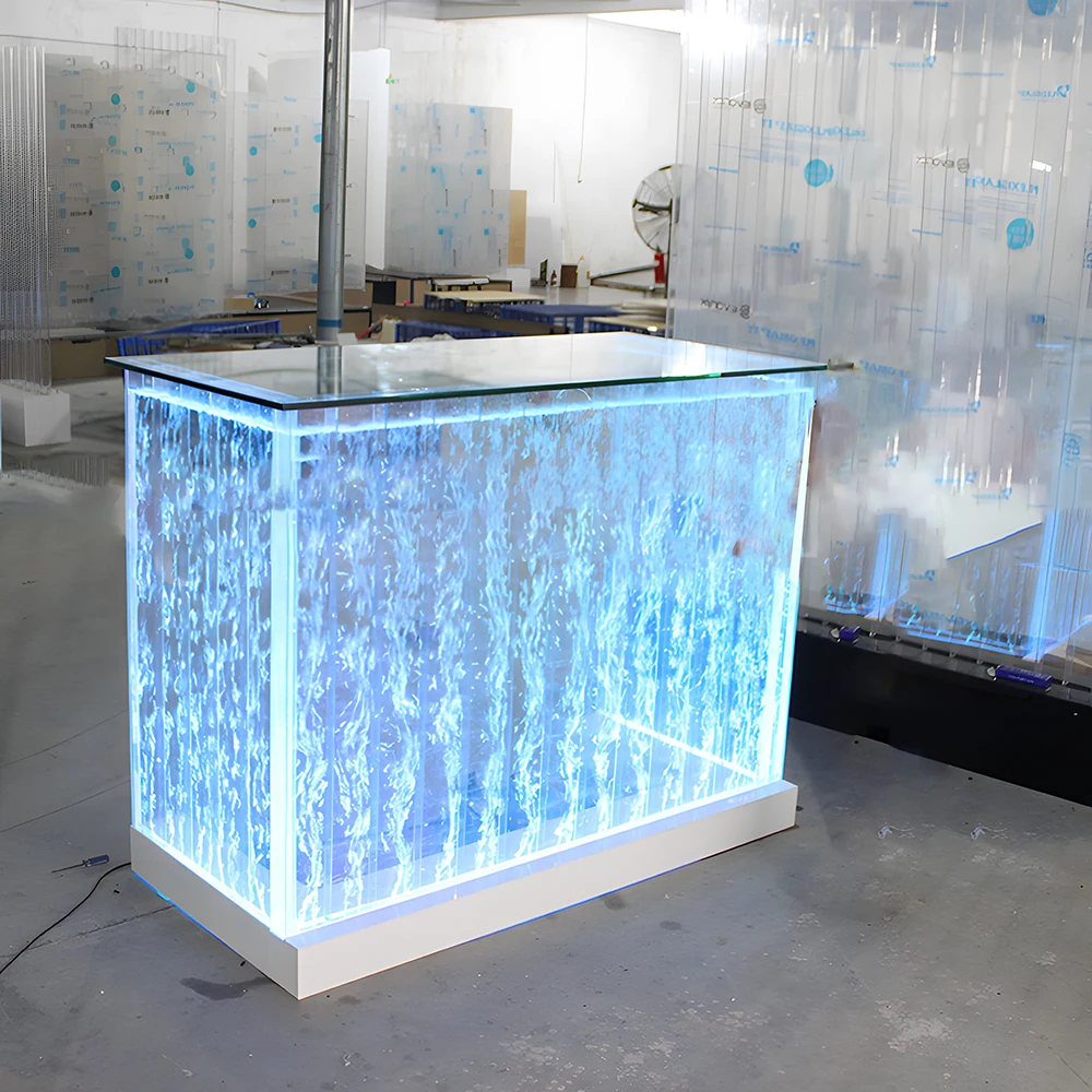 Custom party reception counter illuminated for sale made water bubble wall design used as acrylic LED bar counter table