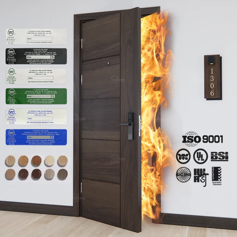 American interior fire door wooden veneer walnut door fireproof 90 minute for interior construction wooden fire protection door