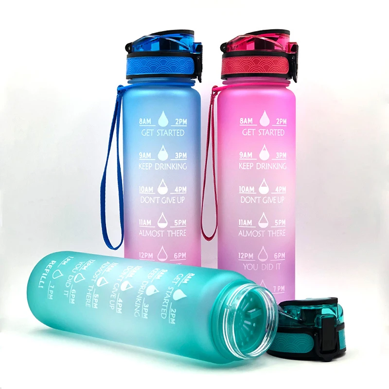 Gradient Big Capacity Tritan Colorful Changing Cups Plastic Bottle with Carrying Loop and Flip Lid