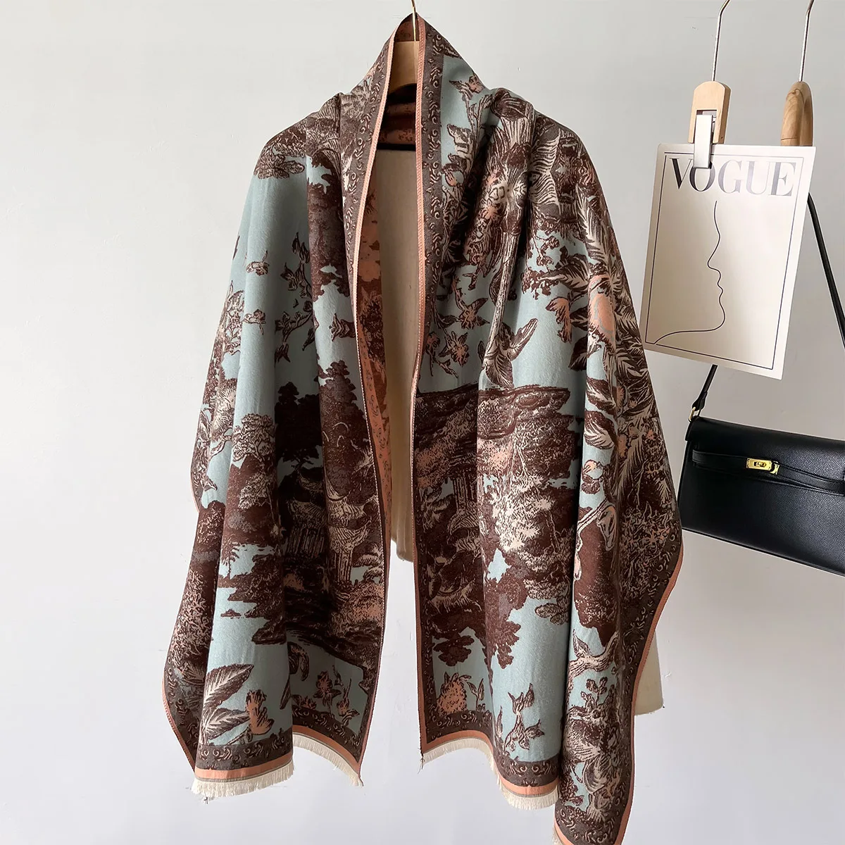 Winter Warm Thick 185*65CM Pashmina Shawls Ladies Flower Pattern Blanket Scarves Windproof Double Sided Wool Feel Scarf Shawl