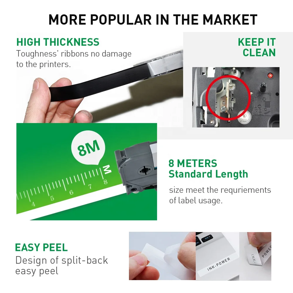 INK-POWER 12mm Compatible FX-231 FX231 Black on White Laminated Flexible Cable P-Touch Wire Label Tape for Brother Printer