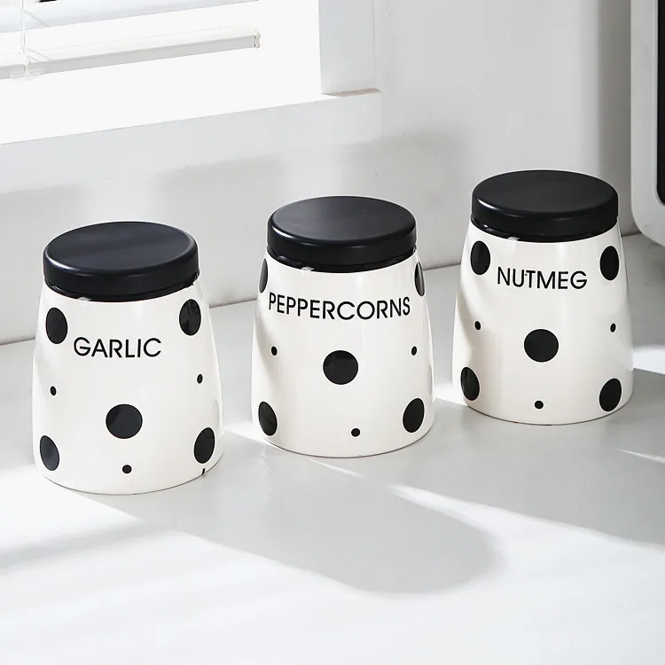 American kitchen storage ceramic garlic peppercorns nutmeg container jars hotel home goods storage canister set of 3