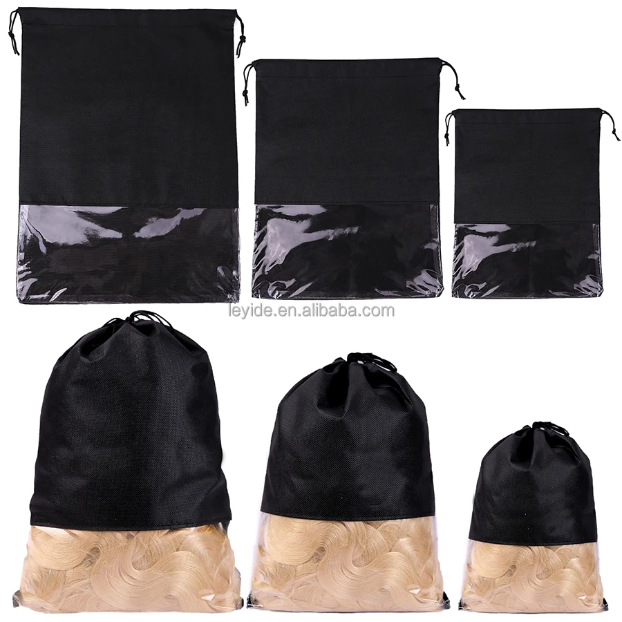 AliLeader Cheap Price Black Pink Color Transparent PVC Wig Storage Bag Non Woven Drawstring For Hair