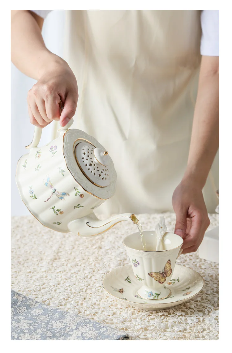 English Afternoon Tea European Rotary Tea Set Ceramic Coffee Cup Household Teapot Complete Set of Luxury