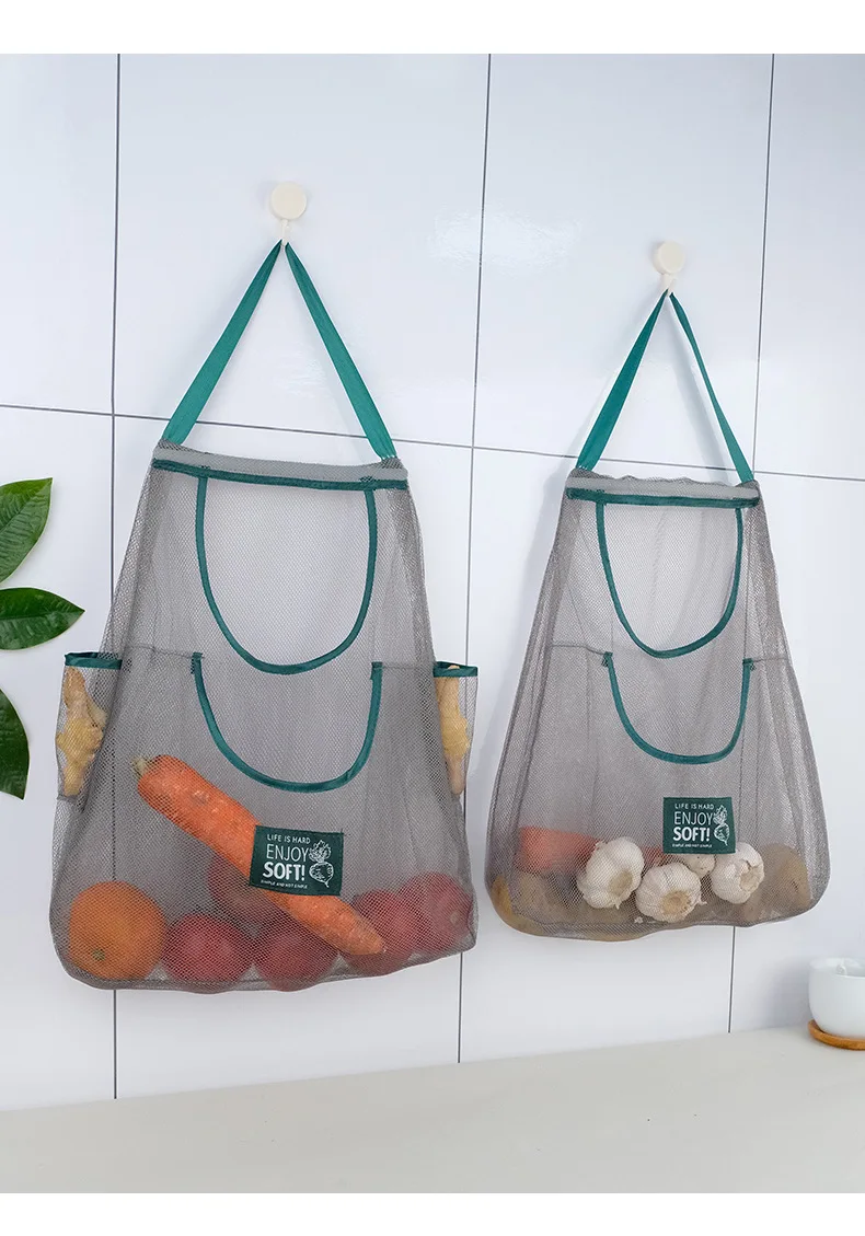 Kitchen Bag Organize Nylon Mesh Shopping Bag Mesh Bags With Drawstring For Fruit And Vegetables