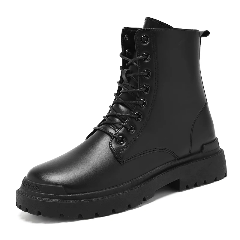 Adit Wholesale Men Luxury Fashion Leather Front New Boots Outdoor Black Warm Winter Boots