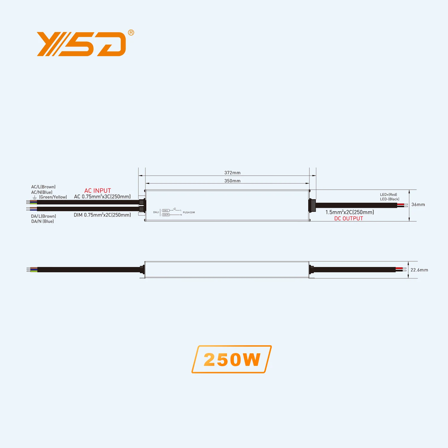 YSD Waterproof New DALI Ultra-thin Power Supply 60W-250W LED driver for Mirror Light Furniture Lighting Equipment