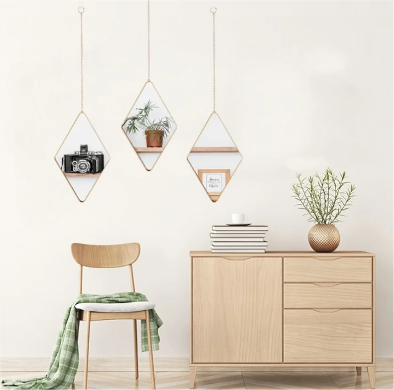 3PCS 5PCS Diamond Shape Gold Black Wall Art Hanging Decorative Plastic Framed Wall Mirrors Sets