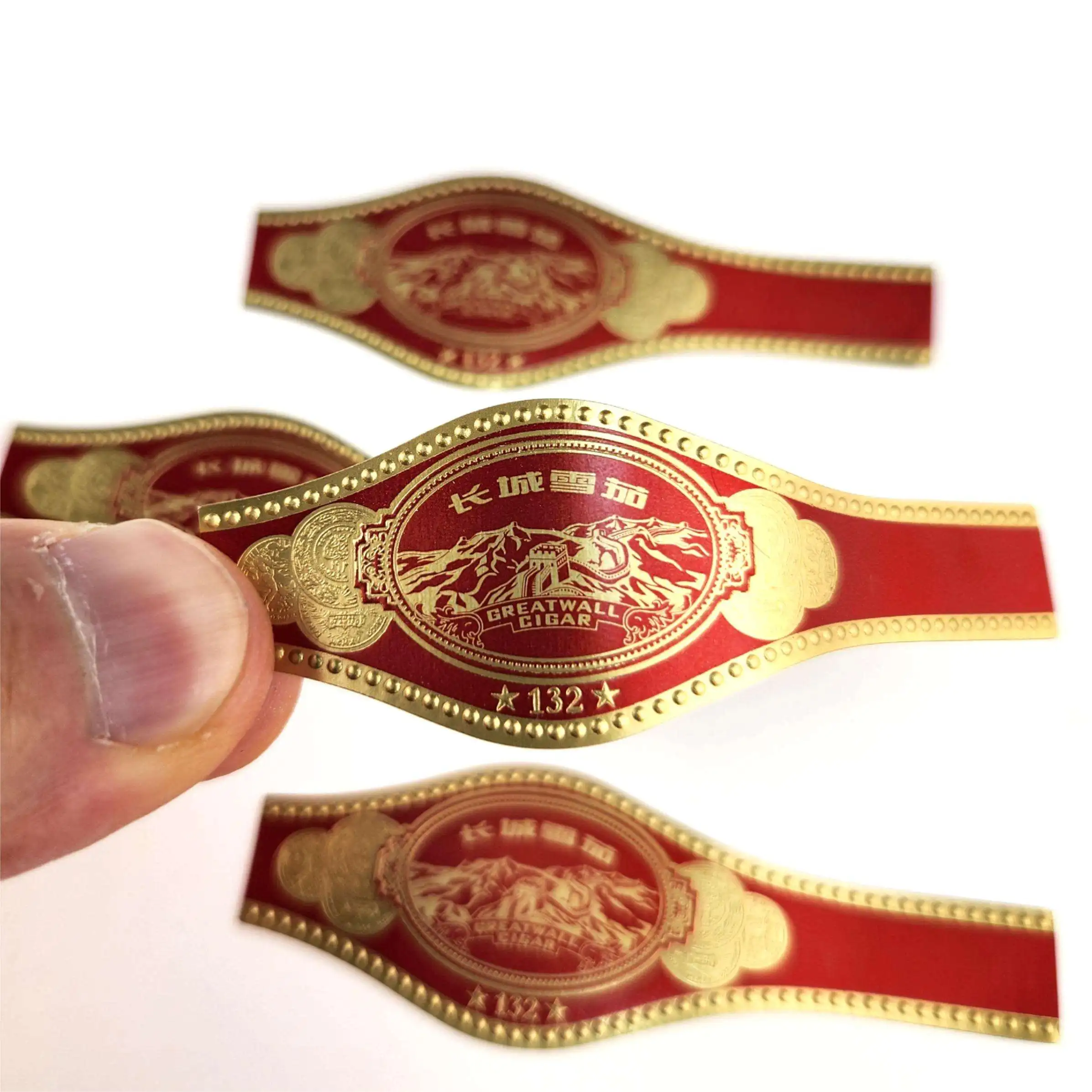 Custom Printed Cigar Band Labels Glossy Gold Foil Stickers Embossed Suitable for Cigar Packaging Gifts