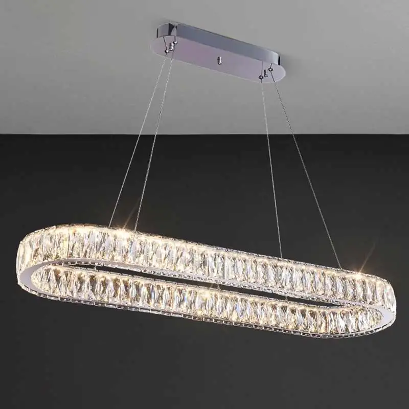 Rectangle K9 Crystal Led Pendant Light Long Dining Table Hanging Lamps Cheap Home Decor Modern Gold Luxury Kitchen Chandelier