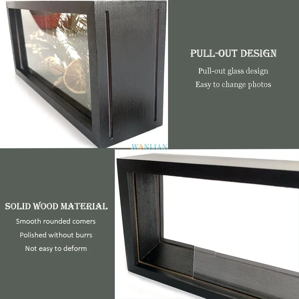Black Wooden Double-Sided DIY Display Box High-Definition Plexiglass Storage Dried Flowers Baby Souvenirs Photos-Shadow Box