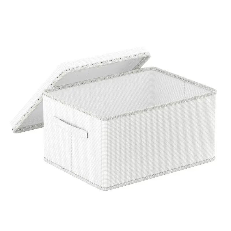 Dorm Room Large PVC Stackable Linen Fabric Closet Boxes White Color Collapsible Storage Bins With Foldable Lids Handle