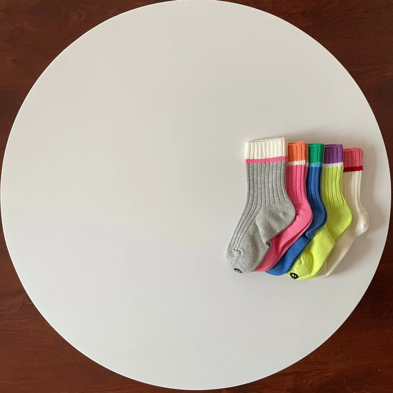 wholesale 5 Pairs Double Needle Solid Color Seamless Cotton Toddler Kids Ribbed Crew Socks