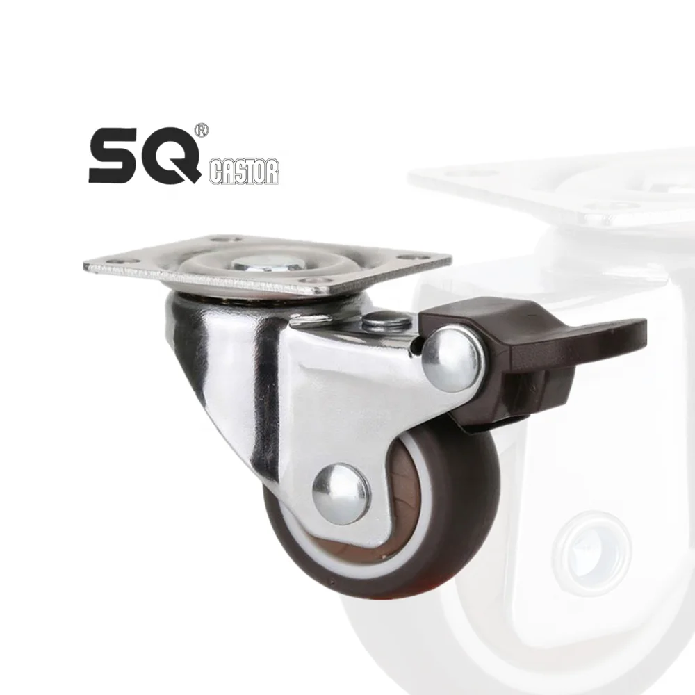 Hot sale light duty 1/1.5./2 inch gray brown mute effect spcc material furniture caster wheel TPE universal brake caster wheel