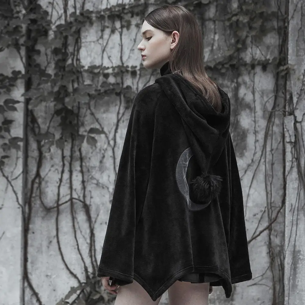 PUNKRAVE OPY-341 Dark Velvet Cloak Jacke With Hood Women Korea Fashion Winter Coat
