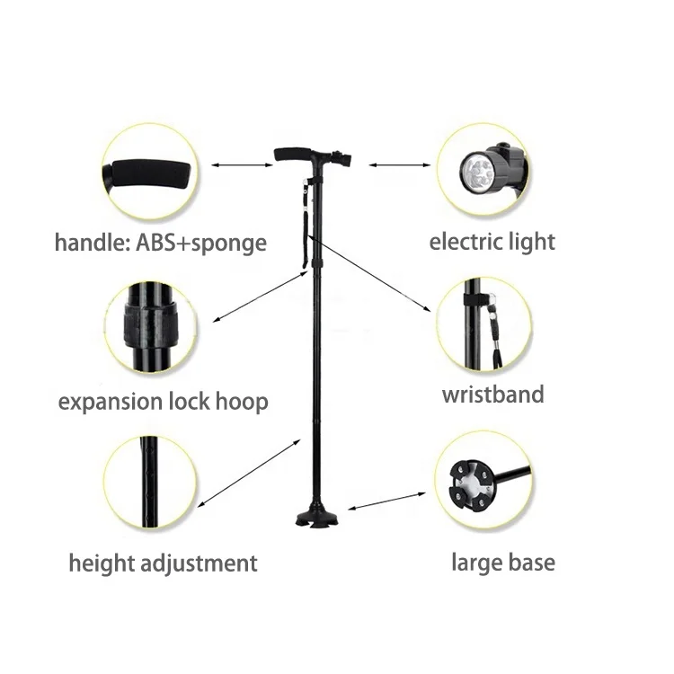 Aluminum adjustable walking portable elderly disabled medical arm walking cane  with led light