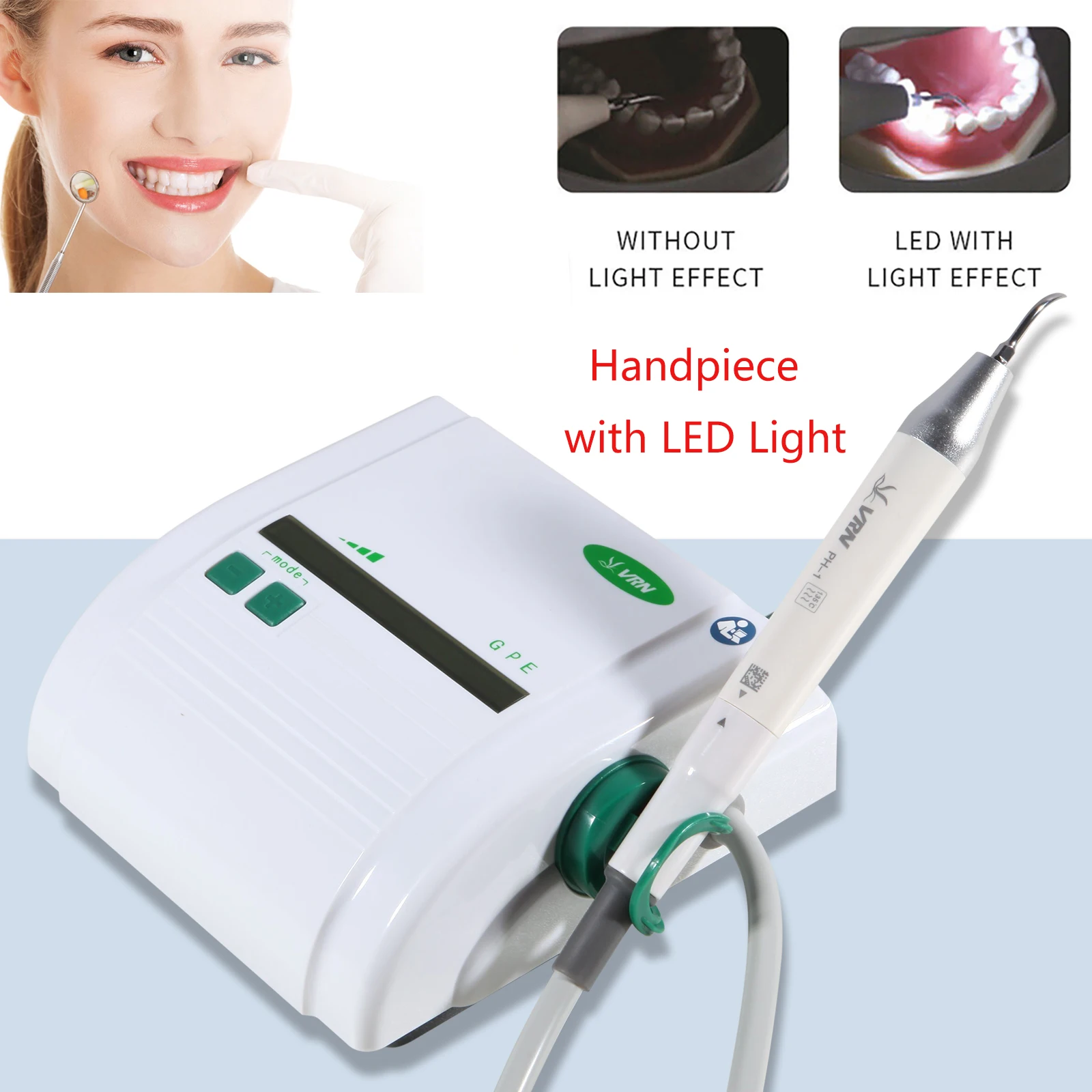 VRN Dental Ultrasonic Piezo Scaler fit EMS WOODPECKER Cavitron+LED Autoclavable Detachable Handpiece+5 Tips+Wrench