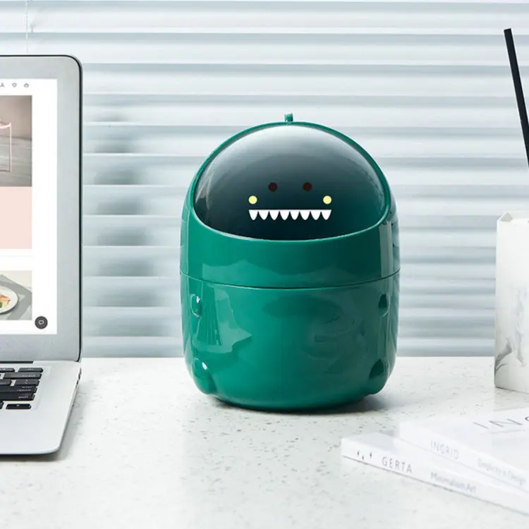 Large Mouth Detachable Design Nonslip Bottom Durable Plastic Mini Trash Can Baby Dinosaur Style Cute Mini Desktop Trash