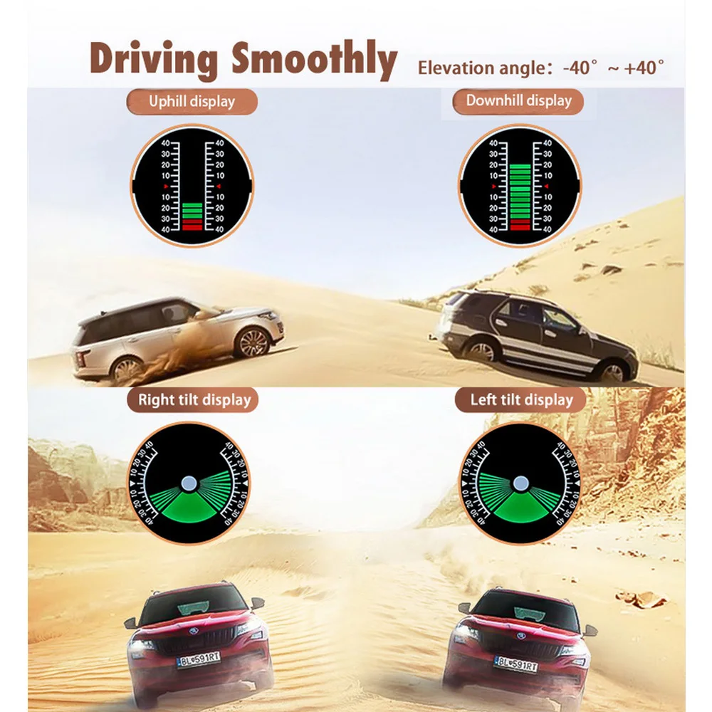 Vjoycar Auto Inclinometer Pitch Angle Alarm Off-road Latitude Longitude Display S90 Gps Slope Meter HUD