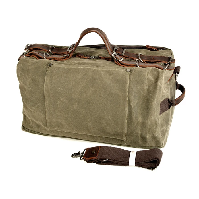 Large Duffle Bag Waxed Canvas with Leather Weekender bag Overnight Travel Carry On waterproof Tote Bag