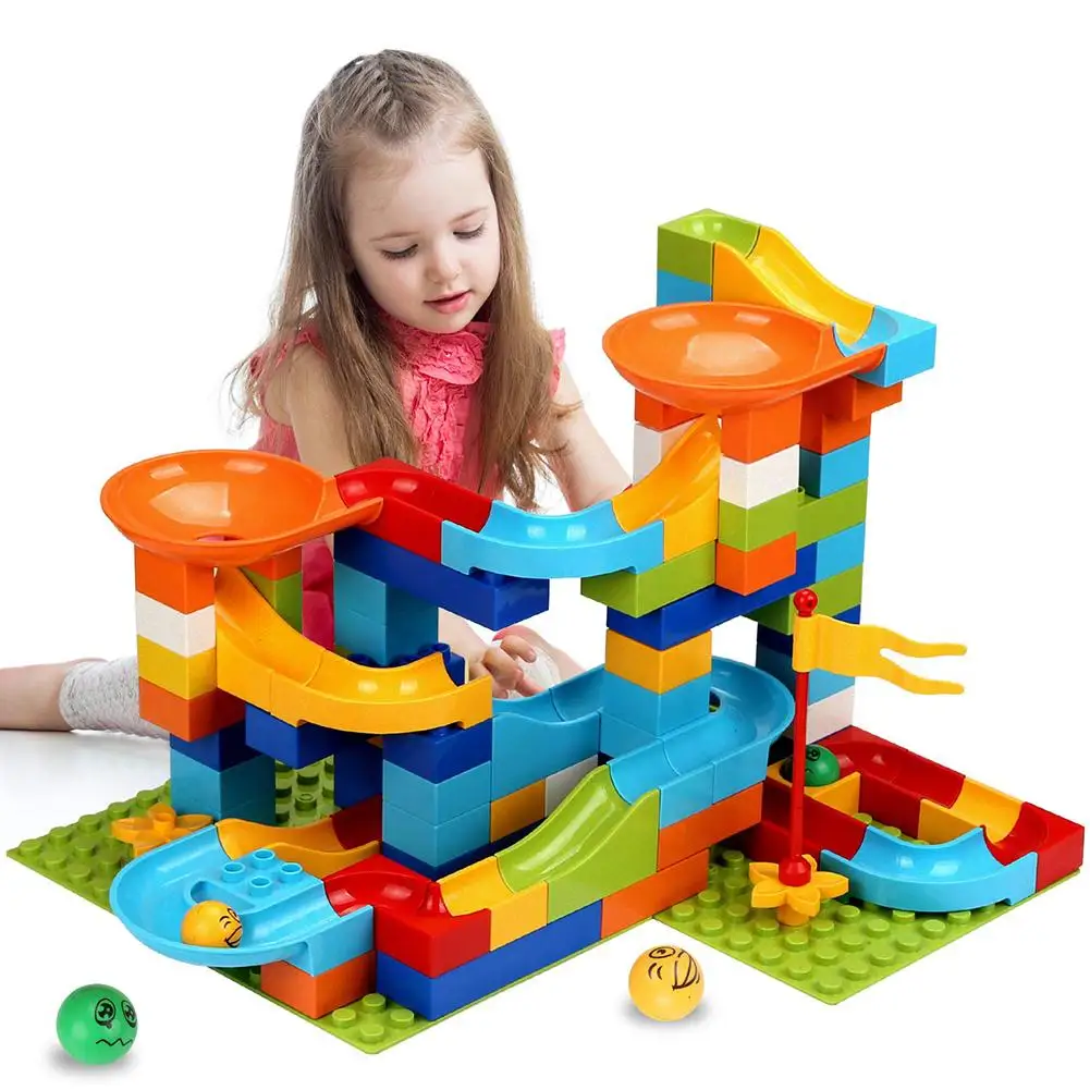 
55-110 Pieces Marble Run Building Blocks Construction Toys Set Race Track For Kids Marble Roller Coaster Blocks Toy 