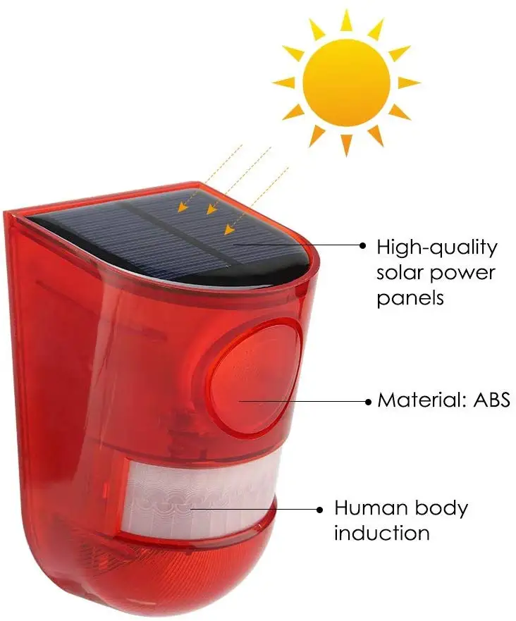 
Outdoor Sound Wireless Garden Solar LED LED Strobe Warning Light with Ultra-Long Endurance for Villa Farm Apartment 