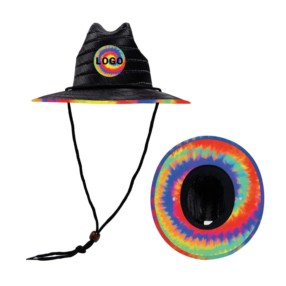 Малый размер детская летняя пляжная Защита от солнца черная шляпа спасатель галстук краситель соломенная