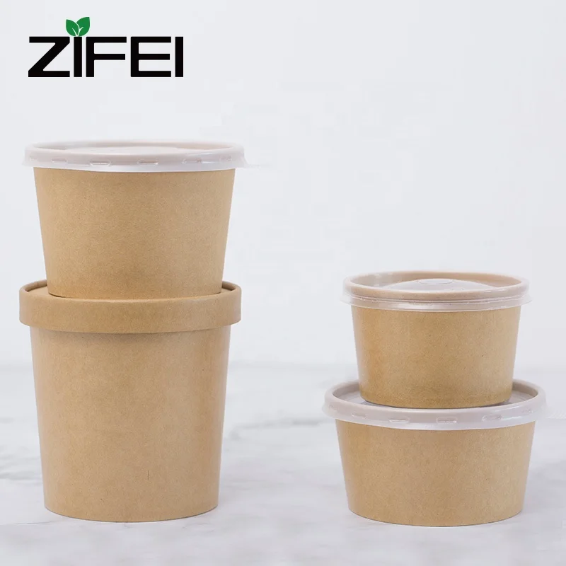 
12oz 16oz 32oz 50oz PLA coating kraft paper soup bowl with PP PLA Paper lid cover 