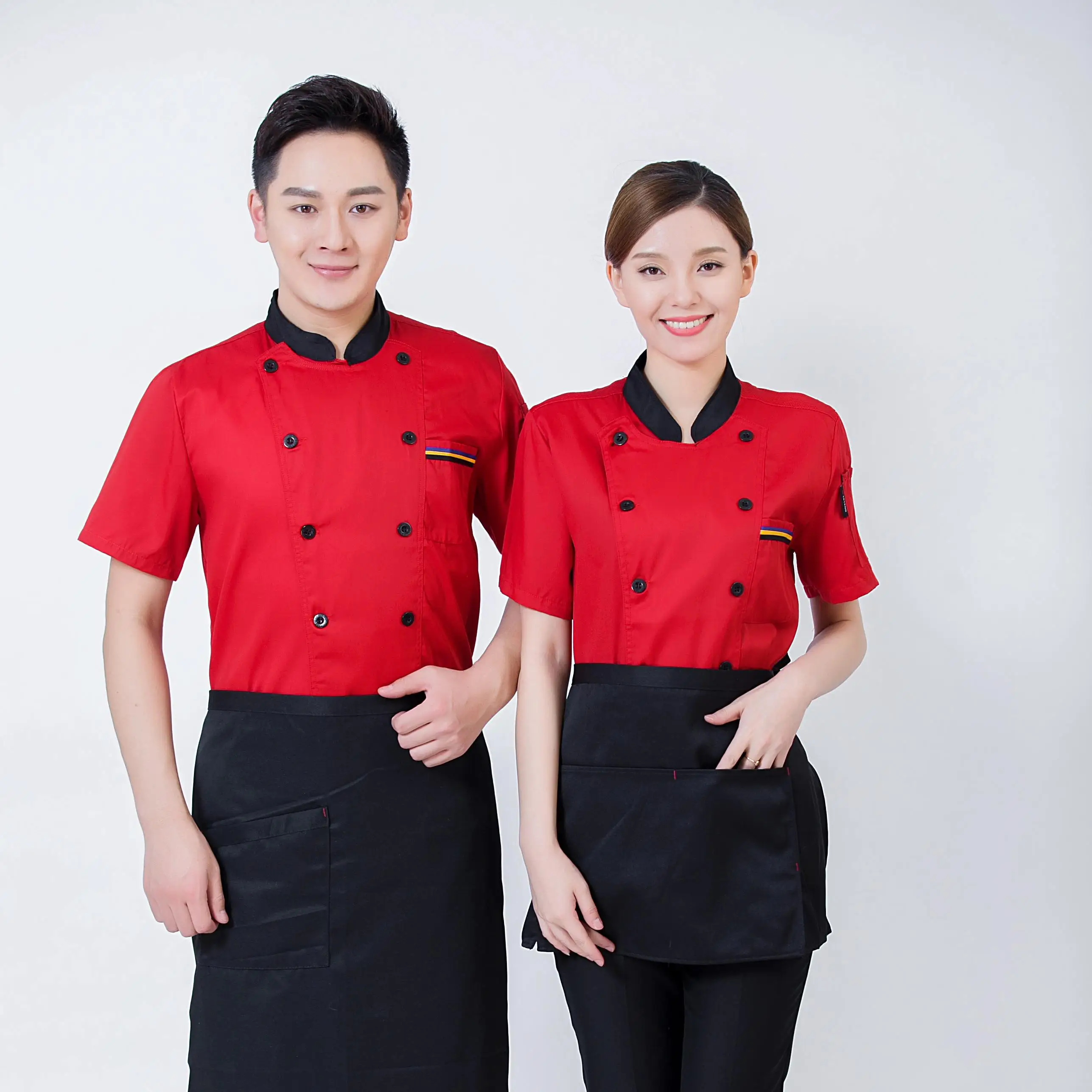 Short-sleeved restaurant uniforms for employees uniforme restaurant chef vert uniform