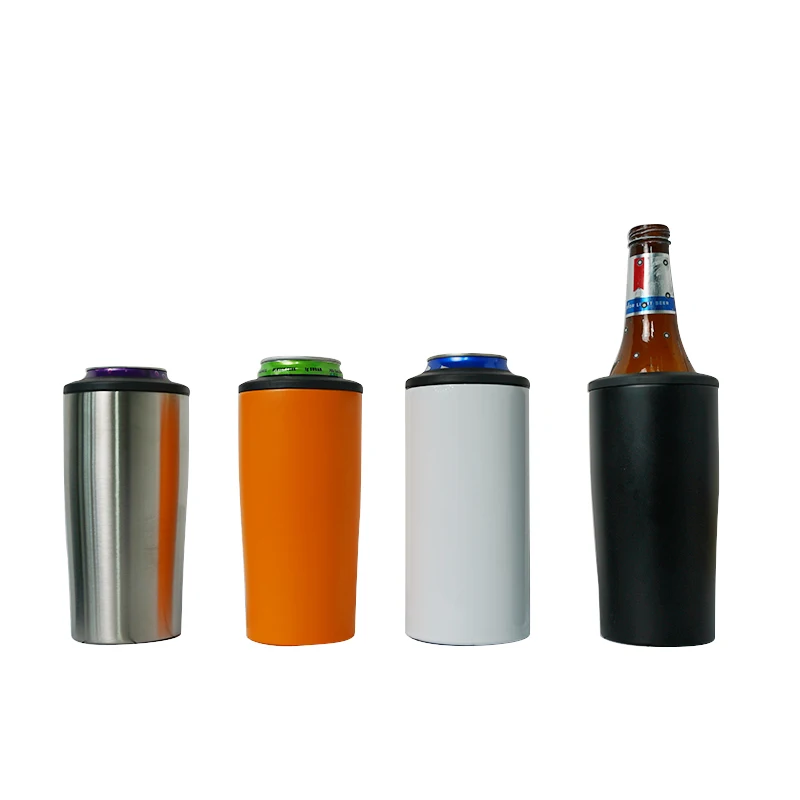 Top Sales Beer Holder 12oz Beer Drink Can Cooler Vacuum Insulate Slim 4-in-1 Can Cooler with Lid