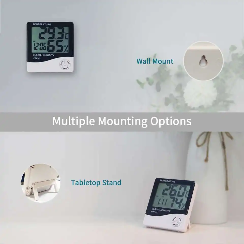 Household Indoor LCD display Digital Temperature Humidity Meter Clock HTC-1