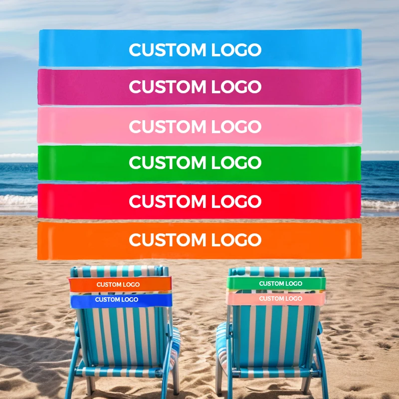 Эластичный логотип портативный легкий ветрозащитный принт полиэфирное пляжное полотенце ленты для летнего пляжного кресла