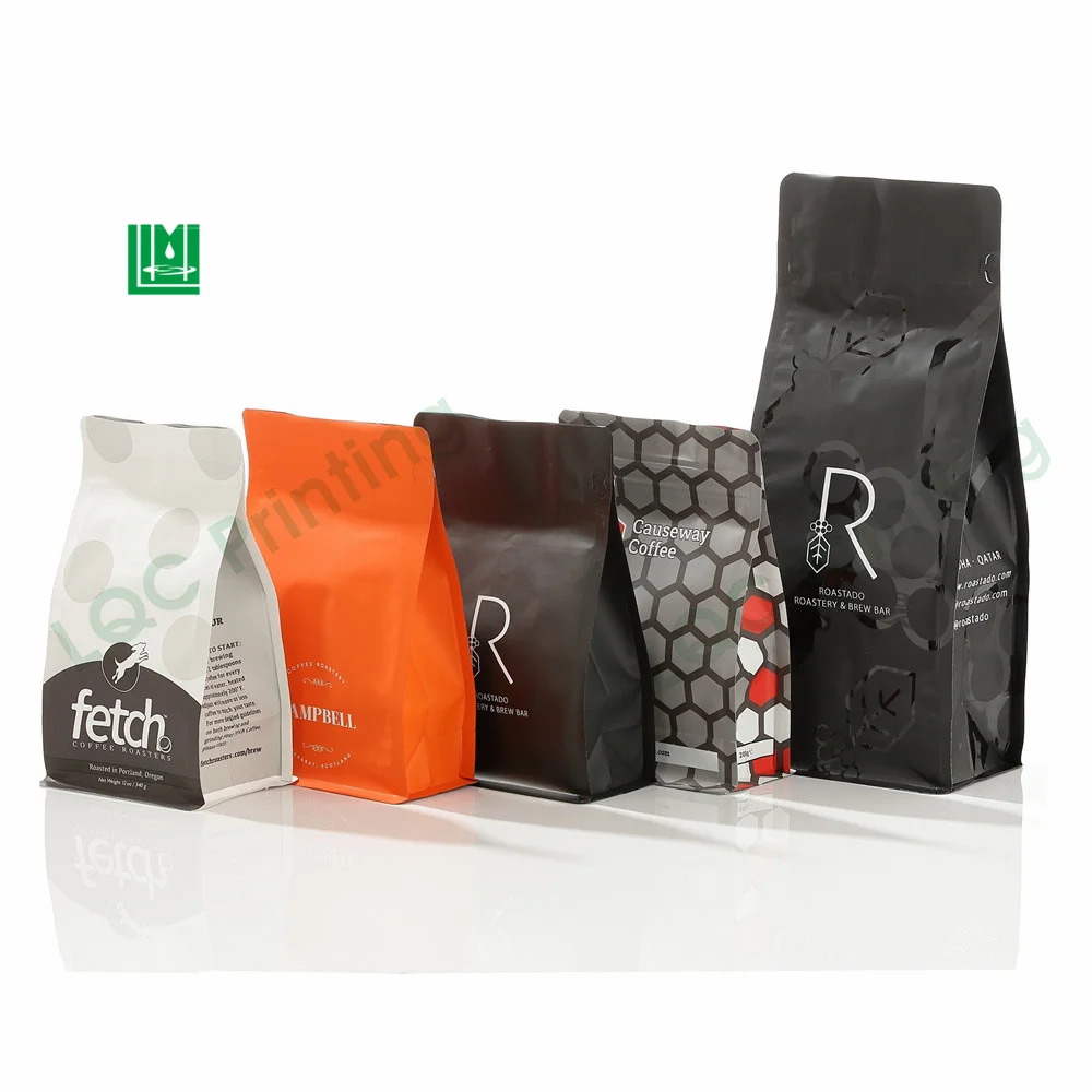 Custom 1 pound coffee packaging bags 1lb with degassing valve and ziplock