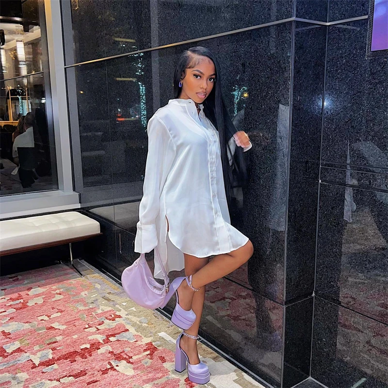 quality performance women casual oversize white long sleeve button down collar shirt mini dress shirt women for women dress 2024